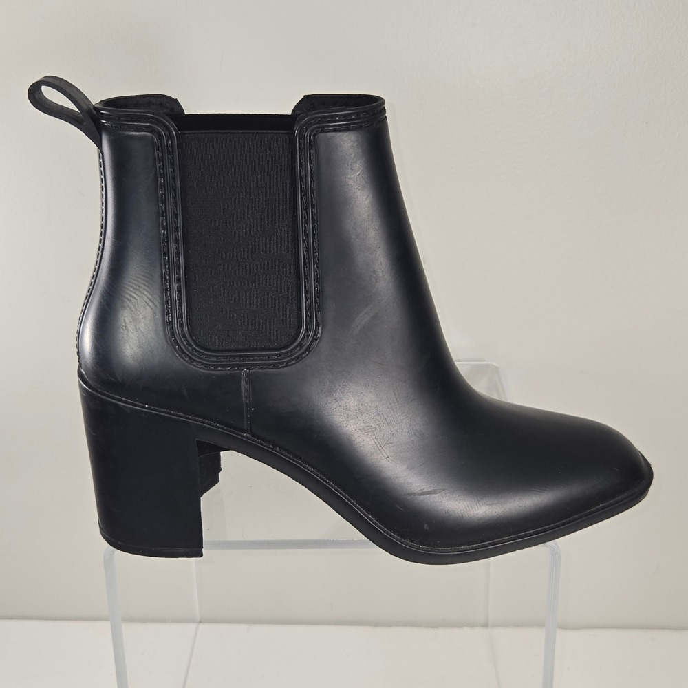 Cushionaire Womens Memory Foam Chelsea Rain Boots Black Block Heel Size 10